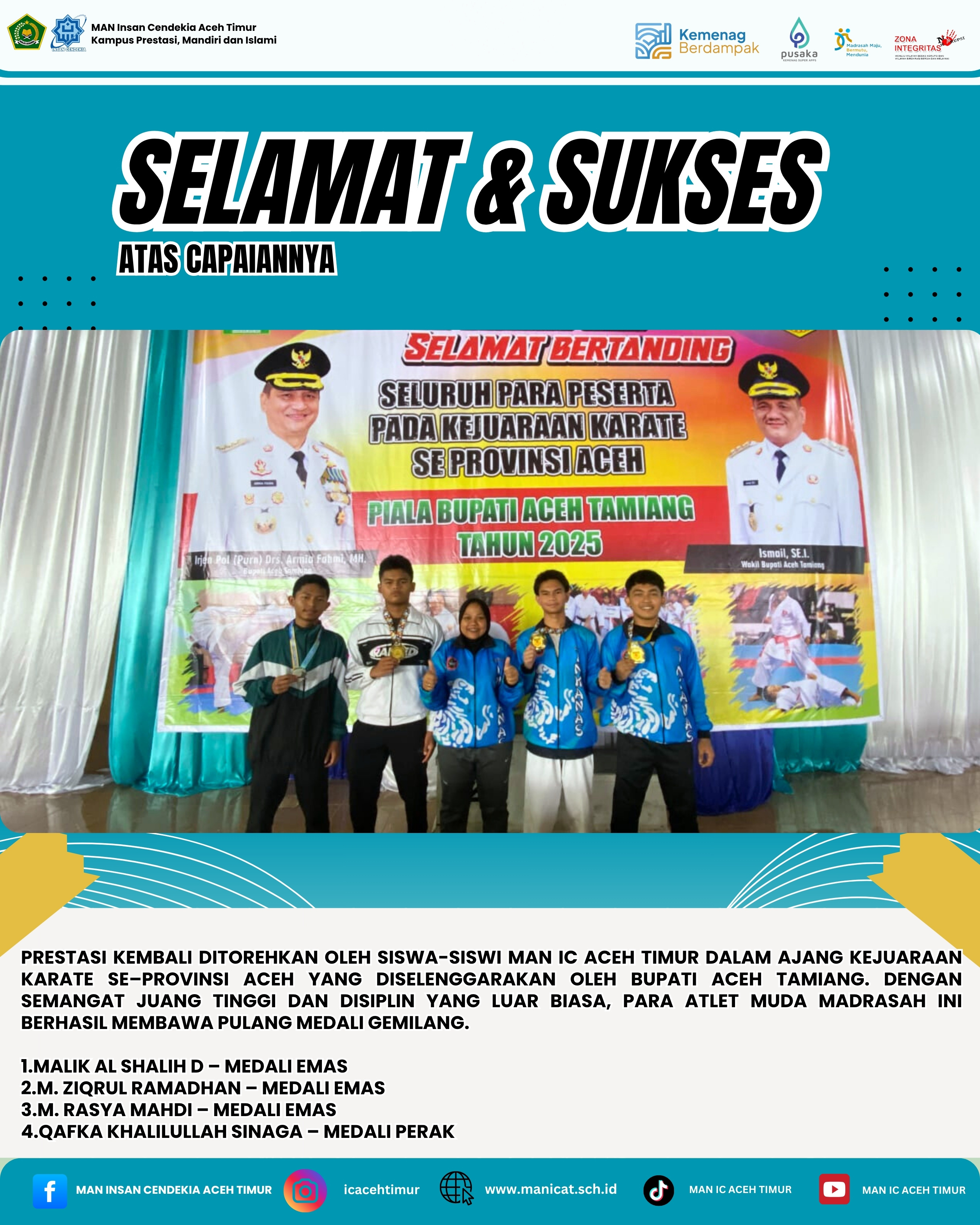 Empat Atlet MAN IC Aceh Timur Harumkan Nama Madrasah di Ajang Karate Provinsi Aceh